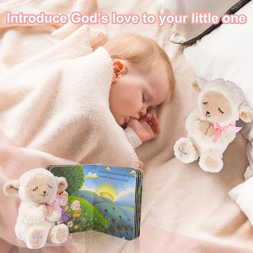 Baptism Gifts for Girl, Great Christening, Dedication and Baptism Gift Set for Girl and Newborn Baby, Includes 7" Praying Lamb Plush Toy and Let Us Pray Baby Book in Keepsake Gift Box