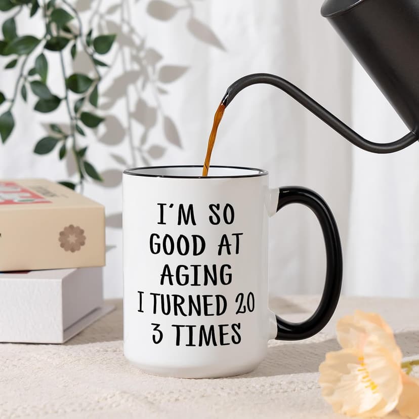 Aurahouse 60th Birthday Gifts for Women Men Mug, Funny Gift Ideas for 60th Birthday Women, 60 Year Old Birthday Gifts for Women Men Mom Dad Sister Friend Aunt, Turned 20 3 Times Coffee Cup Decorations