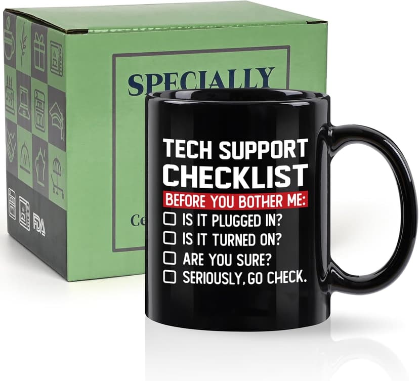 YHRJWN Tech Support Gifts Checklist Mug, Christmas Gifts for IT Tech Guys, Technicians, Programmers, Funny Gift for IT Lovers, Engineers - Computer Geek Novelty Cup Coffee Mug 11 Oz