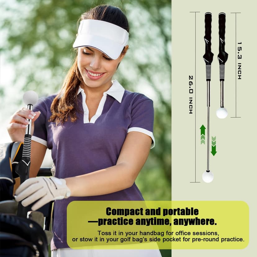 Retractable Golf Swing Training Aid, Golf Grip Trainer for Warm Up, Click Feedback Golf Swing Trainer for Improving Hitting Strength & Tempo, Ideal for Beginners, Indoor & Outdoor Practice