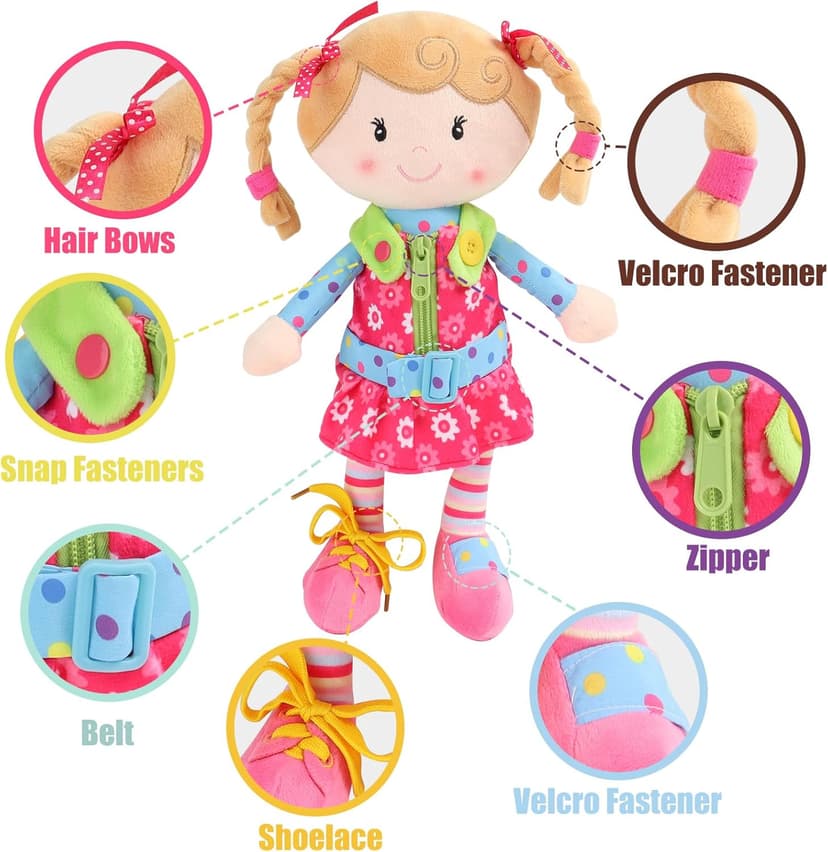 Snuggle Stuffs Sugar Snap Plush Learn to Dress Doll for Toddlers - 15" - Gifts for 2 Year Old Girls