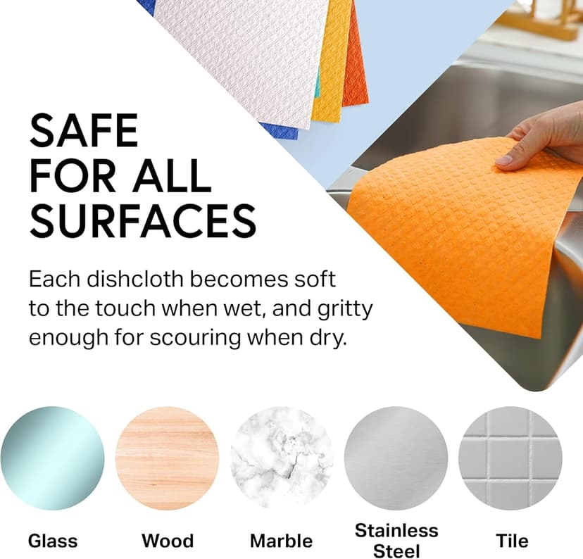 Swedish Wholesale Dishcloths, Cellulose Sponge Cloths – Bulk 10 Pack of Eco-Friendly, No Odor, Reusable Cleaning Cloths for Kitchen – Absorbent Dish Cloth Hand Towel – Assorted