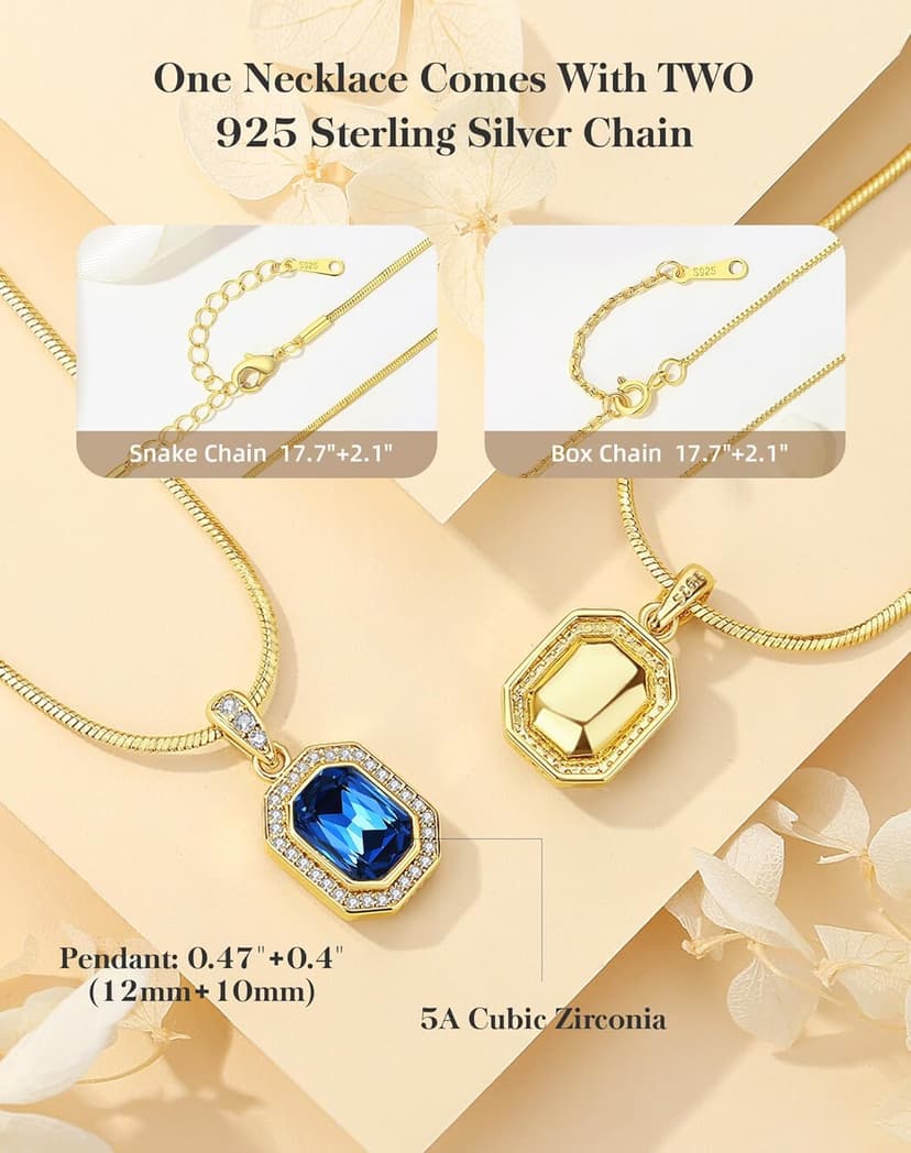 Christmas Gifts for Women 14K Plated Gold Necklace for Women Square Crystal Necklace with Snake Chain Gold Jewelry for Womens Birthday Gifts for Wife Birthstone Necklaces for Wife Jewelry for Girlfriend Gift for Anniversary Wedding Valentines Mother's Day