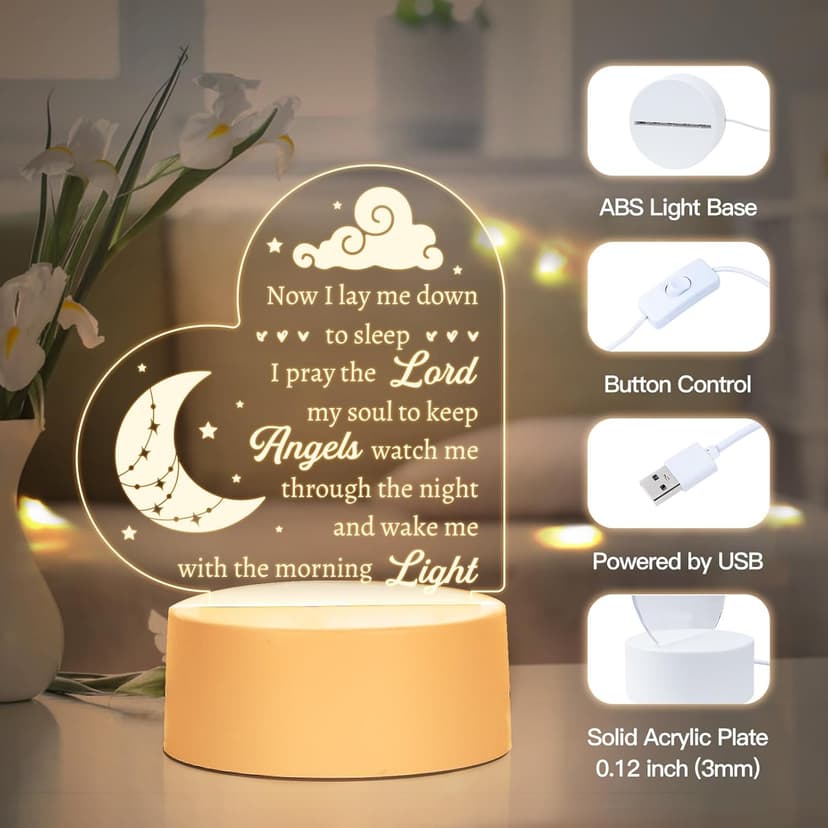 Baptism Gifts for Girl Boy, Nursery Decor Night Light Gifts for Bedtime Prayer, Baby Christening Gifts for Boys Girls, Dedication Gifts Baptismal Gifts Birthday Gifts for Kids, Baptism Decorations