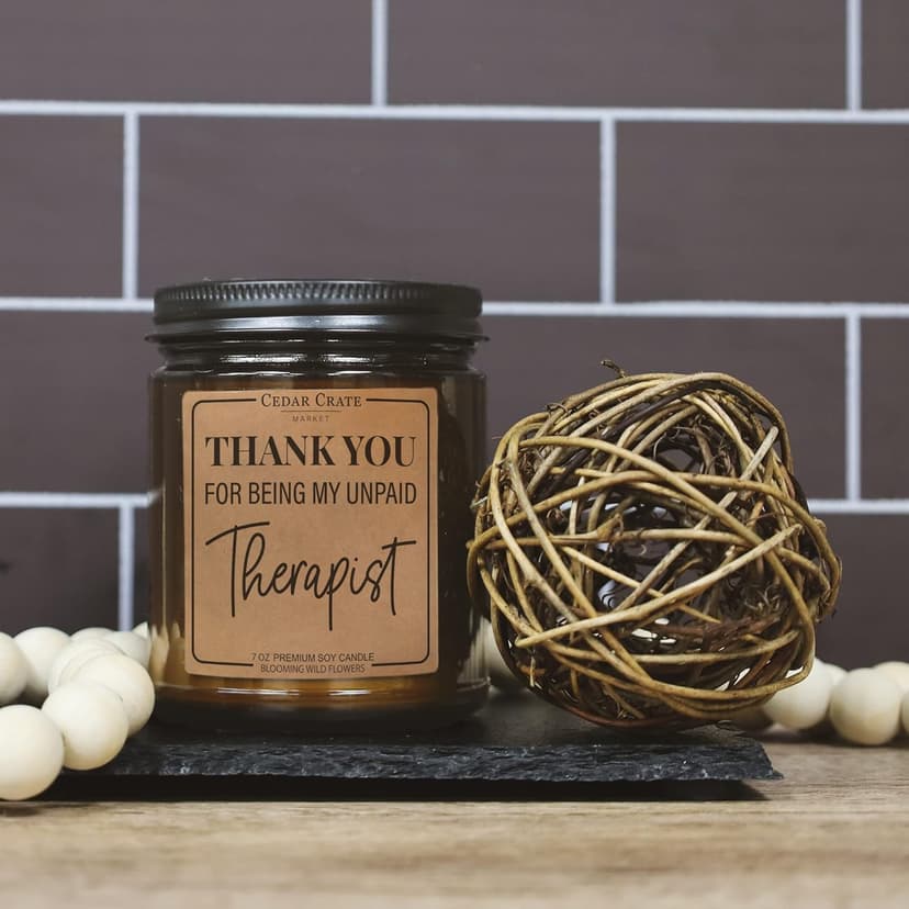 Gift for Best Friend | Thank You for Being My Unpaid Therapist | Scented Candle Gift Idea for Best Friend, BFF, Sister, Mom, Girlfriend, Boyfriend on Birthday, Christmas Candles -Blooming Wildflowers