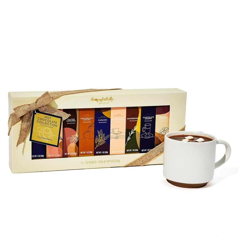 Thoughtfully Gourmet Hot Chocolate Gift Set, Flavors Include Salted Caramel, Peppermint, French Vanilla and More, Packaged in Gift Box with Bow, Set of 9