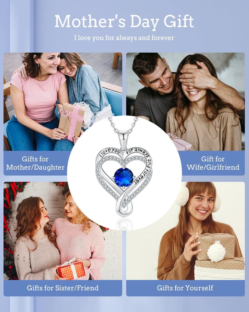 Jewelry for Women Wife Infinity Heart Birthstone I Love You Necklace S925 Anniversary Women Necklaces for Her Wife Birthday Gift Ideas, Birthday Present for Girlfriend Mom Daughter Sterling Silver