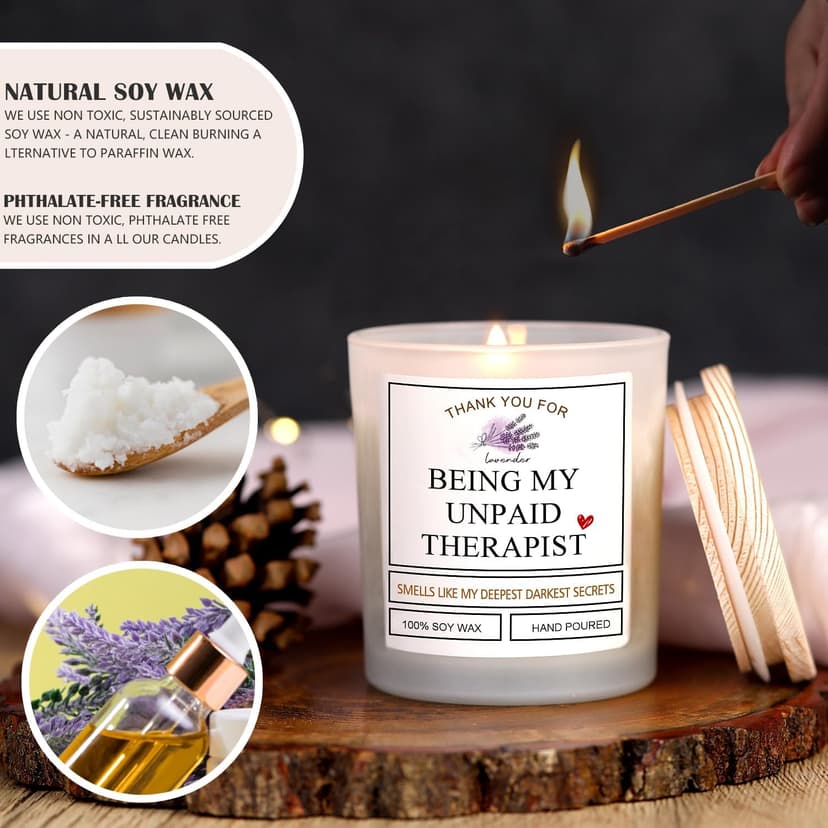 Thank You for Being My Unpaid Therapist - Friendship Gifts for Women Scented Candles Birthday Gifts for Friends Work Besties Mom Female Roommate Ideas Gifts