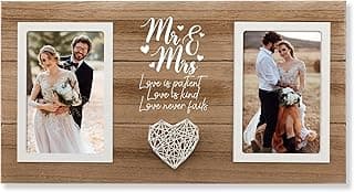 Personalized Wedding Gifts for Couples, Bridal Shower Gift for Bride, Mr & Mrs Photo Frame Holds 2pcs 4x6 Pictures, Unique Wedding Gifts for Newlyweds
