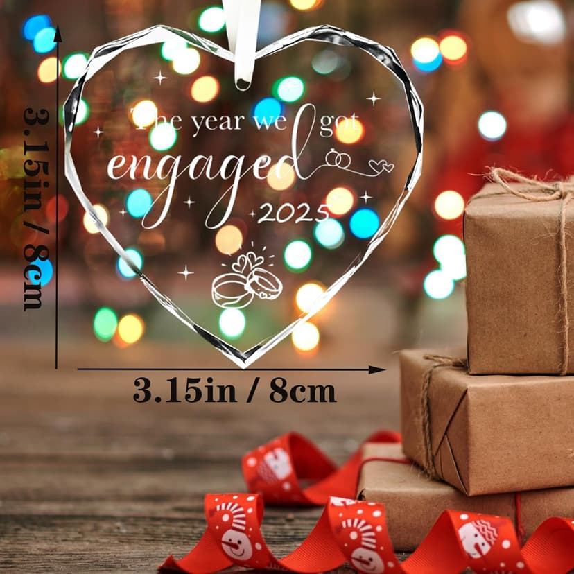 Engagement Gifts for Couples 2025 The Year We Got Engaged Bride to Be Gifts Engagement Gift for Newly Engaged Couples, Her, Women, Him, Friends, Real Glass Christmas Ornaments (Heart-Engaged)