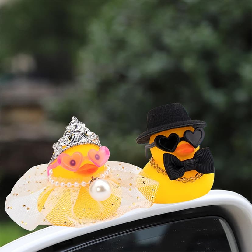 wonuu Pair Set of 2 Wedding Rubber Ducks, Bride Groom Duckies Marriage Rubber Duck Mini Couple Ducky for Ceremony Gift Souvenir Marry Blessings Elegant Heartwarming Present, White