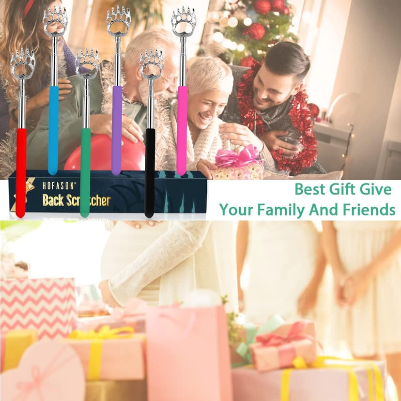 HOFASON 6 Pack Back Scratcher Fathers Day Dad Gifts, White Elephant Gifts for Adults, Stocking Stuffers for Men Women Teens, Prizes for Adults, Extendable Bulk Back Massager for Thanksgiving Birthday