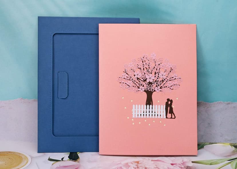 PENTA ANGEL Handmade Cherry Blossom Card Pop Up 3D Flower Card Romantic Love Letter Greeting Anniversary Wedding Valentine Birthday Gift Card Blank Stationery Paper Card for Her Him Husband Wife