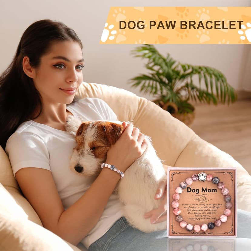 Dog Mom Dog Lover Gifts for Women, 20oz Wine Tumbler Set with Makeup Bag & Natural Stone Paw Bracelets & Socks for Women - Perfect for Birthdays, Mothers Day & Christmas