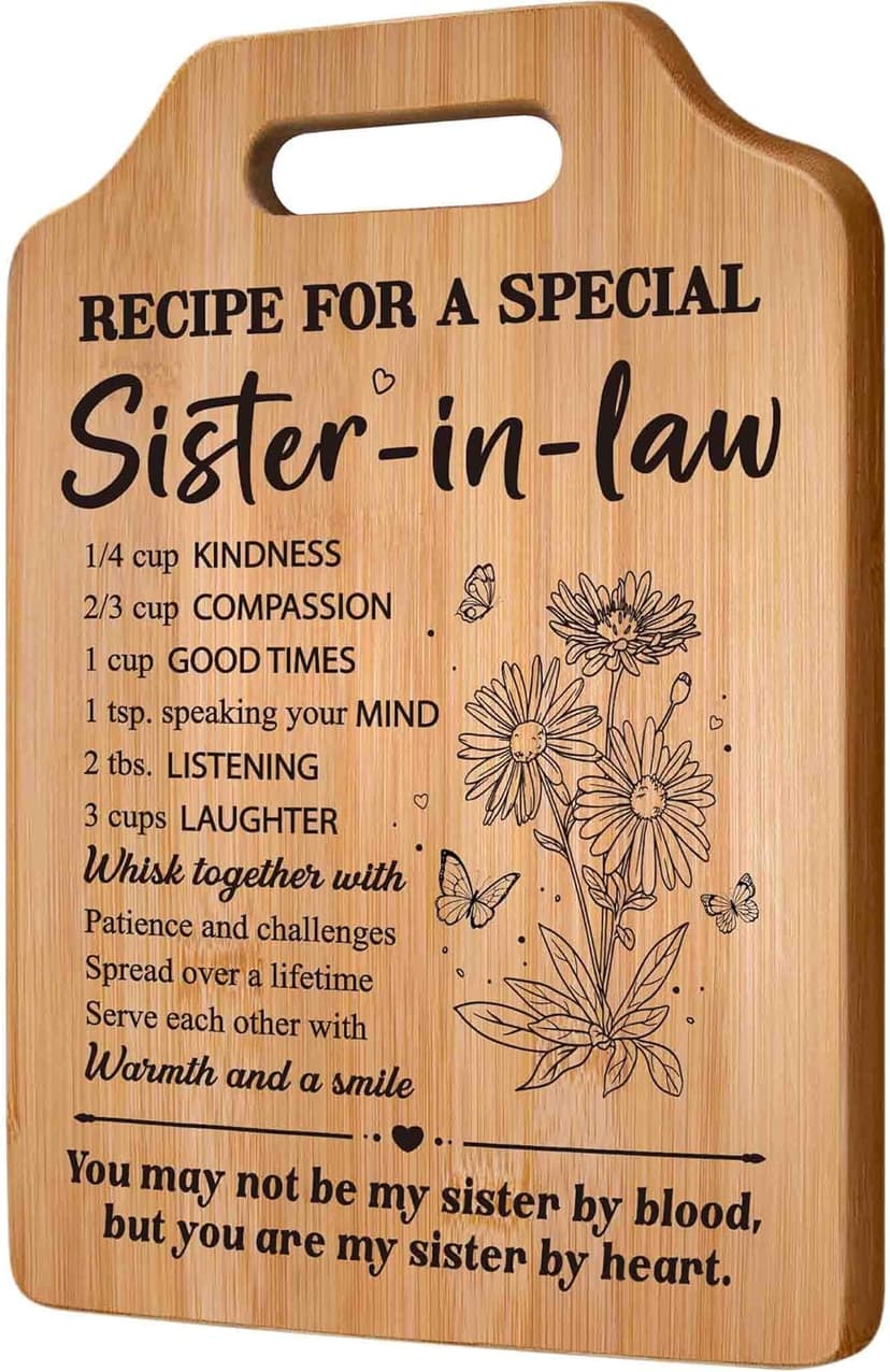 Gifts for Sister in Law, Sister In Law Birthday Gifts, Unique Recipe Cutting Board for Sister in Laws, Mothers Day, Christmas, Housewarming Gifts for Sister in Law Adult