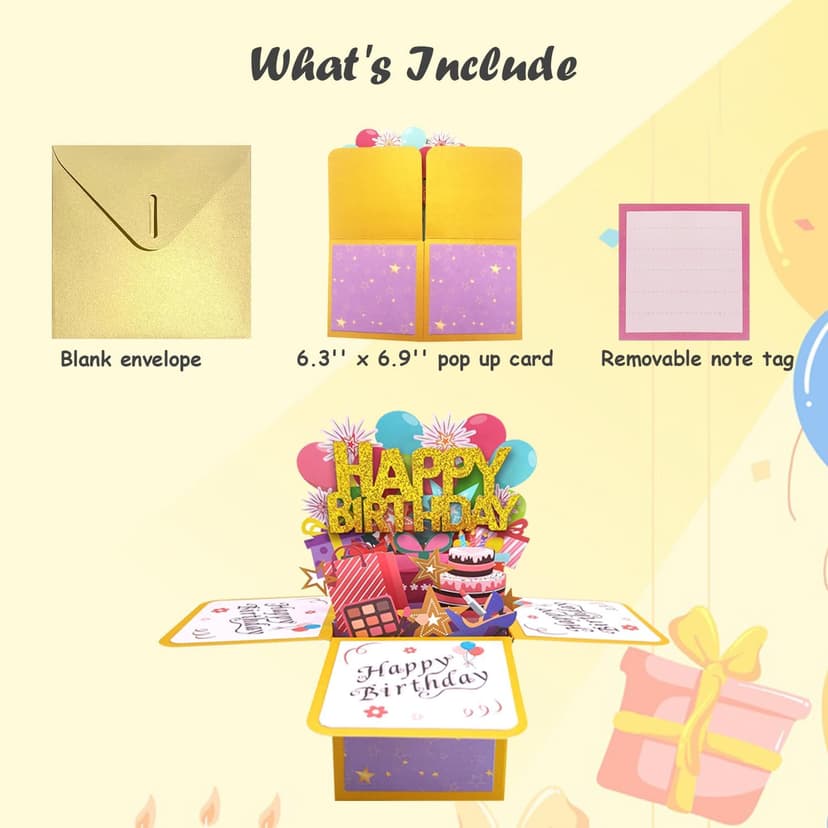 Funny Happy Birthday Pop Up Card, Sweet 3D Birthday Gift Box for Adults and Kids with Envelopes, Unique Handmade Foldable Celebration Cards for Daughter, Son, Mom, Dad, Friend
