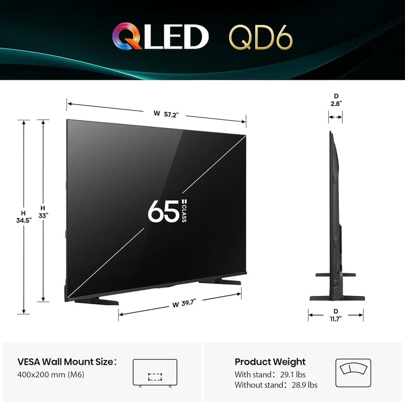 Hisense 65" Class QD6 Series (65QD6QF, 2025 Model) QLED 4K UHD Smart Fire TV, Voice Remote with Alexa, Dolby Vision, Dolby Atmos, Motion Rate 120, HDR 10+, Game Mode Plus, MEMC, VRR, ALLM