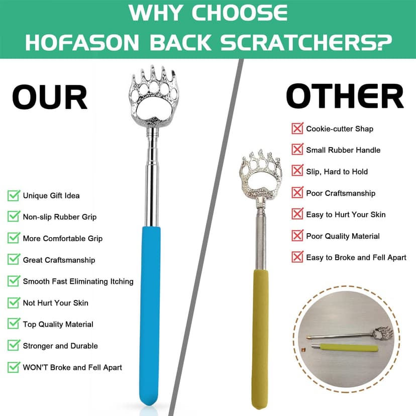 HOFASON 6 Pack Back Scratcher Fathers Day Dad Gifts, White Elephant Gifts for Adults, Stocking Stuffers for Men Women Teens, Prizes for Adults, Extendable Bulk Back Massager for Thanksgiving Birthday