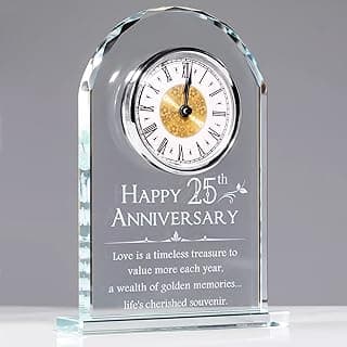 YWHL 25th Wedding Anniversary Clock Gifts for Couple, 25 Year Anniversary Keepsake Gifts for Husband/Wife, Glass Clock Decoration for 25 Years for Marriage (Battery not Included)