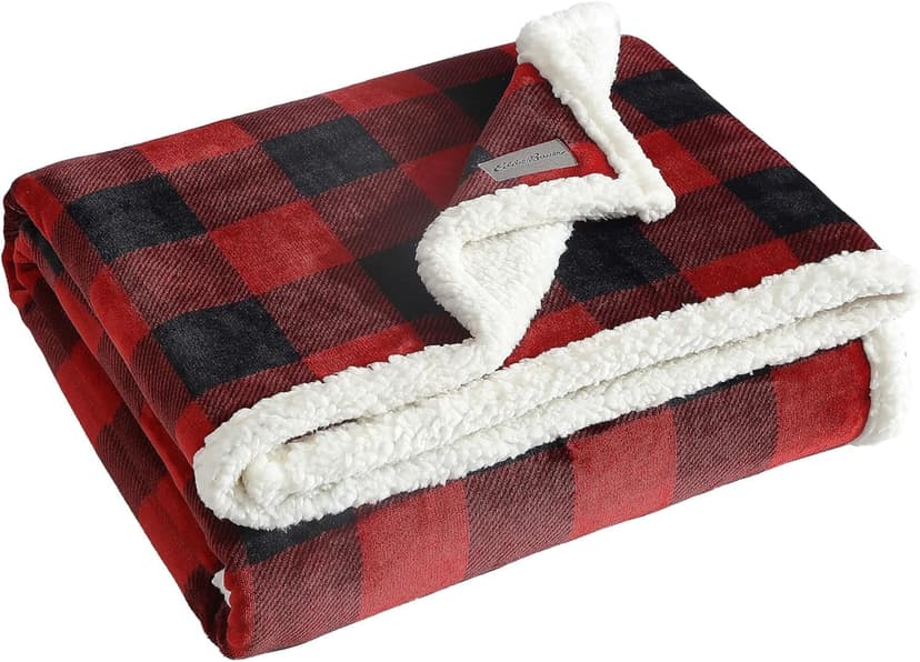 Eddie Bauer - Blanket, Super Soft Reversible Sherpa & Brushed Fleece Bedding, Throw Blankets for Couch, Ideal for Lounging (Cabin Plaid Red)