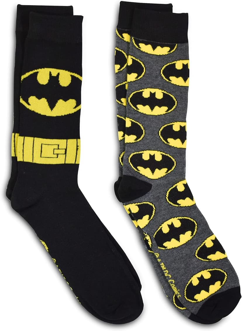 Hyp Batman DC Comics 89 Casual Crew Socks 2 Pack Black Large Unisex-Adults Batman Fans, Halloween Enthusiasts, All Ages