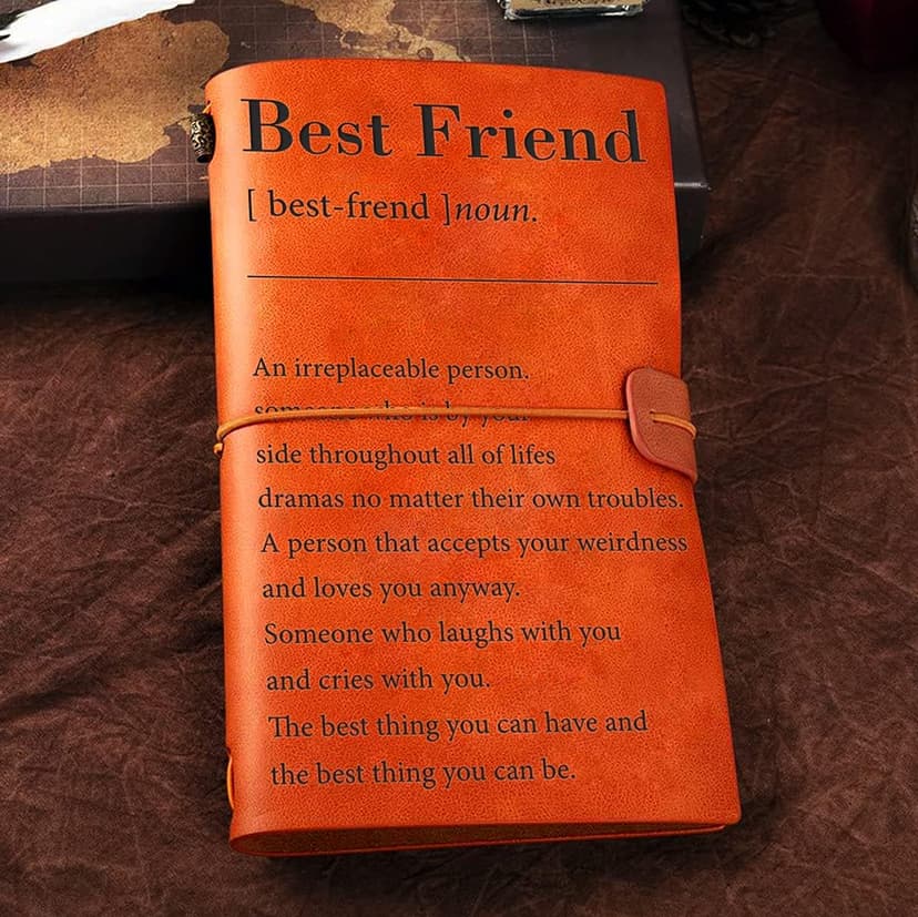 Friendship Gifts for Women Men - Inspirational Best Friend Definition Leather Journal Notebook Vintage Travel Journal Embossed Writing - Friendship Bestie Gift for Birthday Graduation Christmas