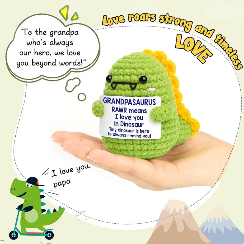 OCCdesign Mini Christmas Birthday Gifts for Grandpa from Granddaughter Grandson I Love You Grandpa Best Ever Papa Gifts Handmade Crochet Cute Small Dinosaur for Grandfather Grandparents Day