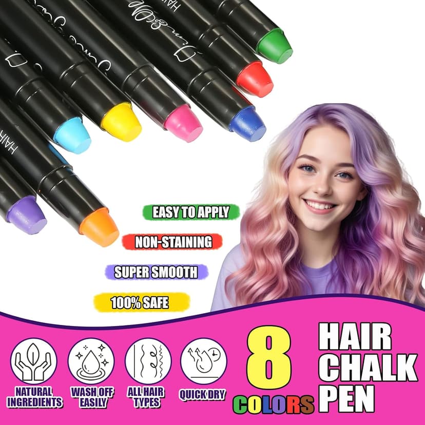 Jim&Gloria Dustless Hair Chalk Gifts for Girls Makeup Kit, Gift for Teen Girl Trendy Stuff, Kids, Teenage Tweens Teenager Temporary and Washable Color Dye Markers Age 7 8 9 10 11 12 13 14 Year Old Toy