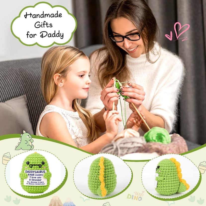 OCCdesign Mini Christmas Birthday Gifts for Dad from Daughter Son RAWR I Love You Daddy Handmade Crochet Cute Small Dinosaur for Daddy Dad Bonus Step Father in Law New Father