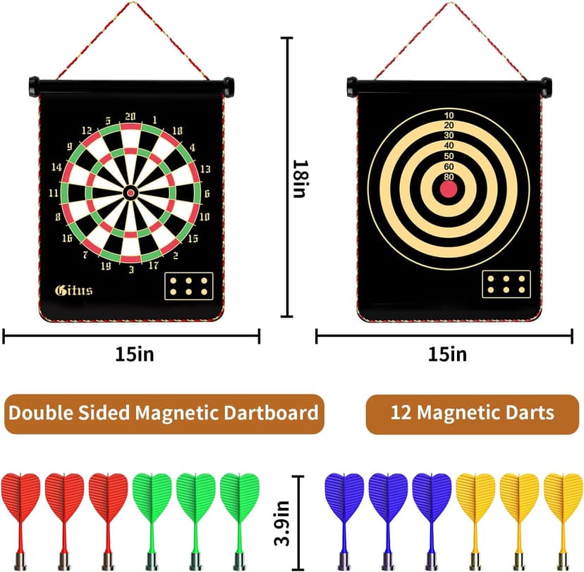 Gitus Magnetic Dart Board Indoor Outdoor Games for Kids with 12 Darts, Gifts for Teenage Boys Teen Boys Gifts Ideas Toys Gifts for 8 9 10 11 12 13 Year Old Boy Game Room Decor