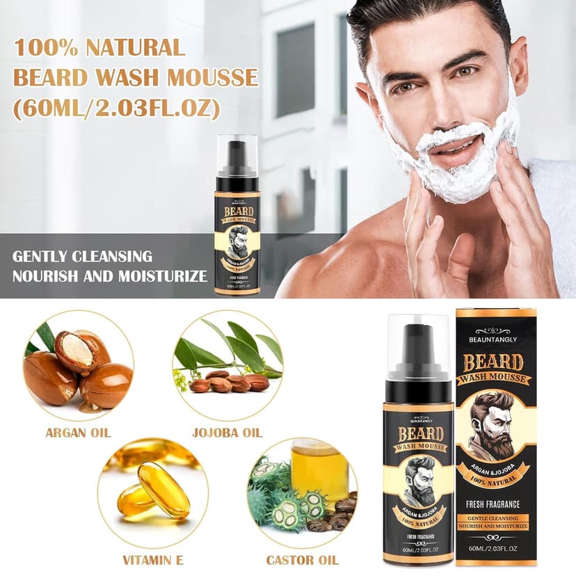 Beard Growth Kit, Grooming Set w/Growth Oil, Conditioner, Balm, Shampoo Wash, 0.25MM Roller, Brush, Comb, Scissor, Bag, Christmas Birthday Valentines Day Gifts for Him Men