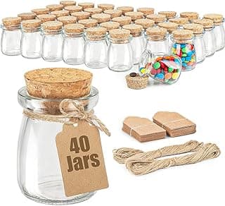 40 Pack Glass Favor Jars with Cork Lid, 3.4 oz Small Glass Bottles for Wedding Favor, Baby Shower, Party Favor, Gift Jars for Candy, Bonus Twine and Labels