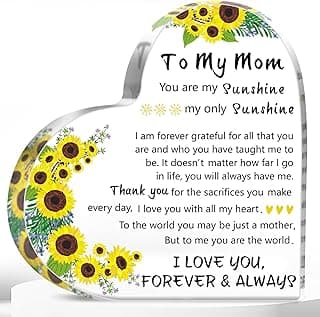 Gifts for Mom, 5.9×5.9 inch Delicate Heart Plaque, Mom Birthday Sign Present Idea, First Mothers Day Christmas Stocking Stuffers Birthday Acrylic Gifts for Mama Stepmom, Christmas Gifts for Mom