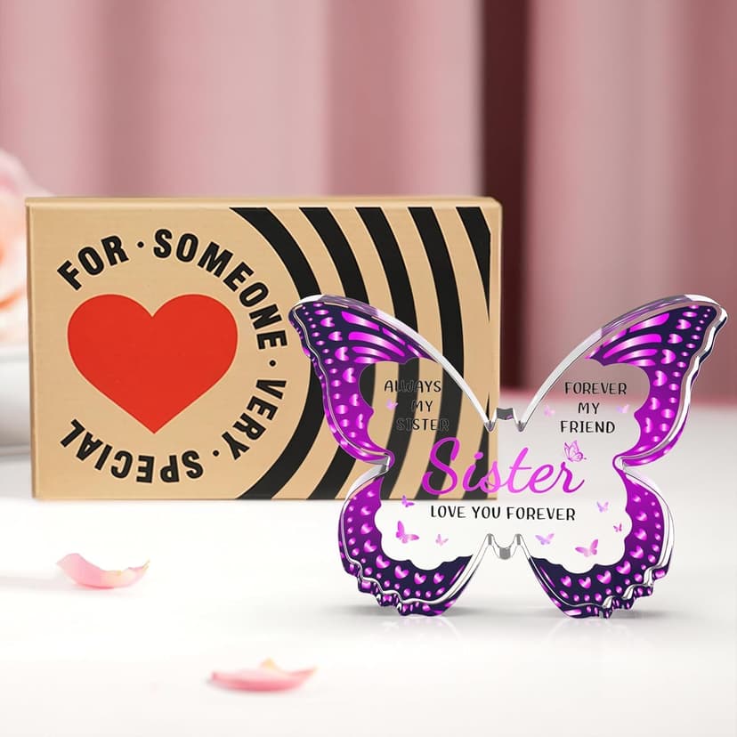 Sister Birthday Gifts, Birthday Gift for Sister from Sisters Brother - Butterfly Shaped Decorative Acrylic Plaque - Sisters Gift for Christmas Valentines Mothers Day Birthday