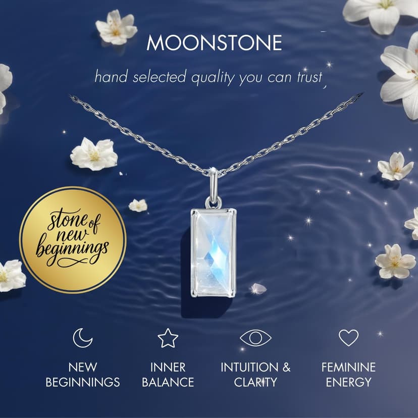 HOPE LOVE SHINE New Beginnings Rainbow Moonstone Sterling Silver Necklace for Women