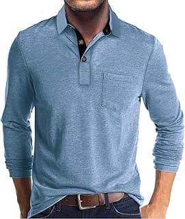 Envmb Men's Casual Long Sleeve Polo Shirts Button Classic Cotton Shirt Work Collared Stylish Golf Shirt with Pocket