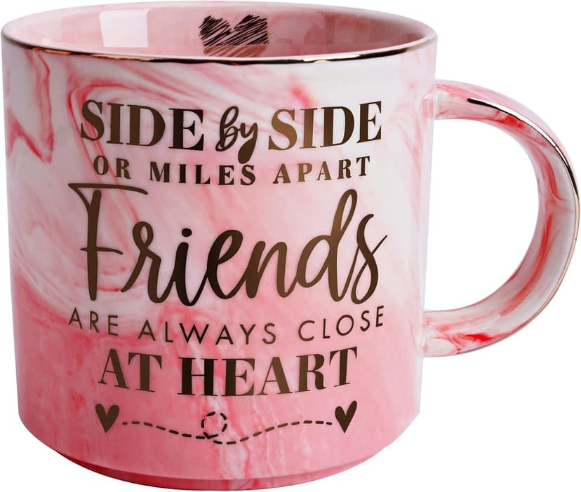 Long Distance Best Friend Birthday Gifts for Women - Funny Friendship Gift - Gifts for BFF, Bestfriend, Besties, Sister, Her - Side By Side Or Miles Apart - Cute Pink Marble Mug, 11.5oz Coffee Cup