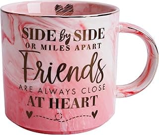 Long Distance Best Friend Birthday Gifts for Women - Funny Friendship Gift - Gifts for BFF, Bestfriend, Besties, Sister, Her - Side By Side Or Miles Apart - Cute Pink Marble Mug, 11.5oz Coffee Cup
