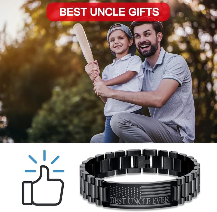 P. BLAKE Gifts for Best Ever Dad Husband Boyfriend Son Uncle, Stainless Steel American Flag Watch Band Link Bracelet Christmas Stocking Stuffers Jewelry Gifts for Men Him