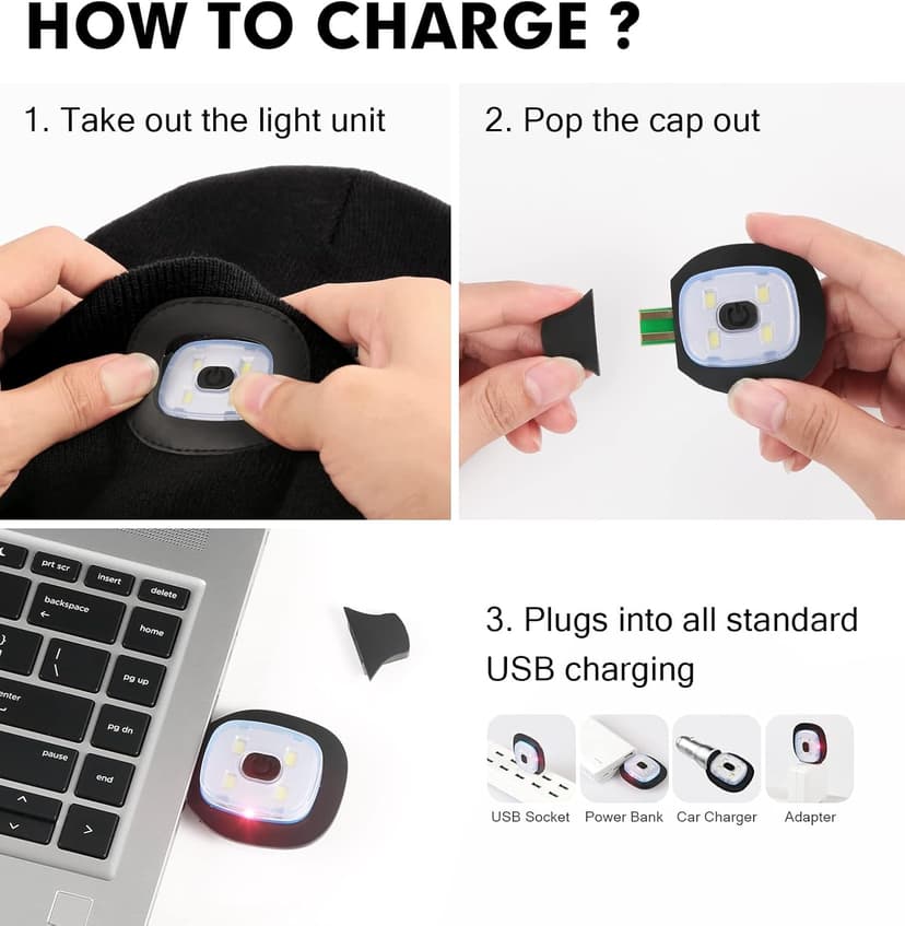 CENSGO Unisex Hat with Light, USB Rechargeable LED Headlamp Beanie, Gifts for Dad Father Men Husband Warm Knitted Cap