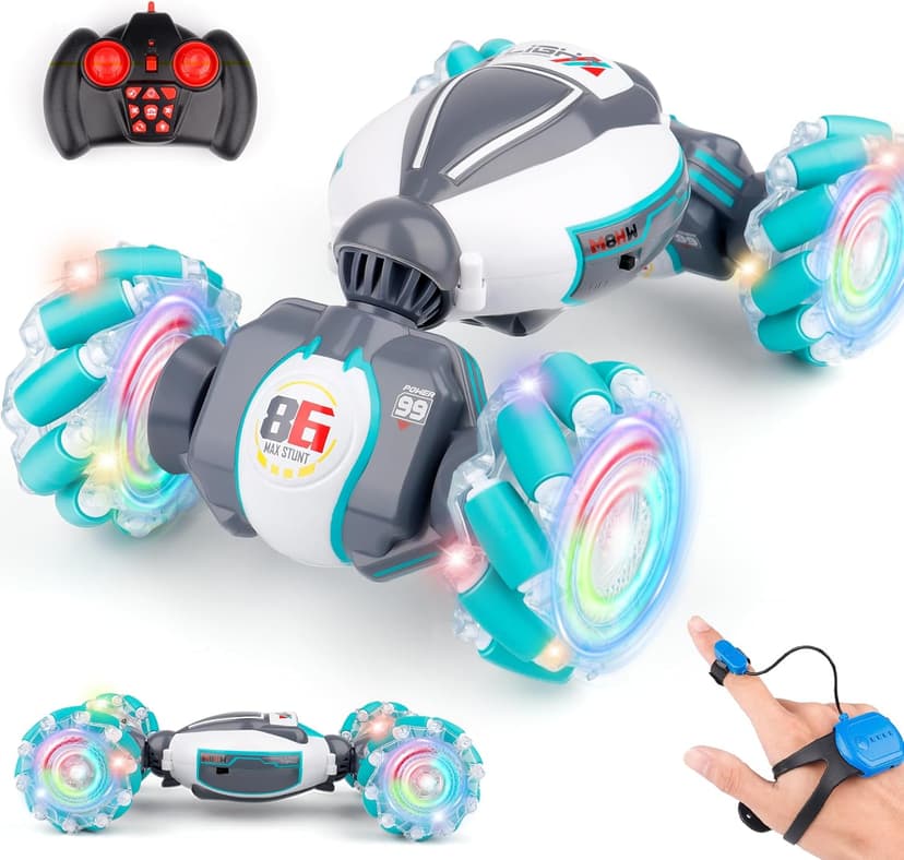 PREPOP Gesture Sensing RC Stunt Car, Birthday for Age 6 7 8-12 13+ Year Old Boys - Cool Toys for Kids, Hand Controlled Remote Control Twist Vehicle with Lights & Music, 4WD Rotating