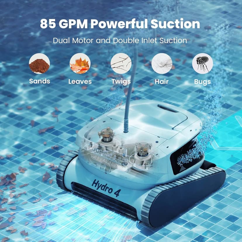 Chasing Hydro 4 Pool Vacuum for Inground Pools | 210-Min Battery Pool Robot for Floor, Wall & Waterline Cleaning | Smart App Control | 5070 GPH Suction Perfect for Pool Opening Season