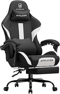 GTRACING Gaming Chair Ergonomic Office Chair with Foot Rest & Pocket Spring Cushion, Breathable Fabric Computer Chair with Headrest & Lumbar Support, High Back Game Chair for Adults, Coal-Black