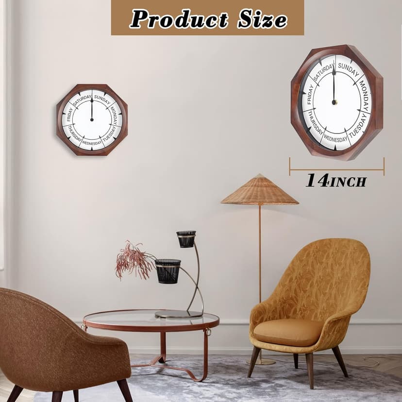 14 inch Wood Retirement Clock for Women Men, Day of The Week Wall Clock for Seniors, Funny Retirement Gifts for Father's Mother's Day Grandparents Birthday