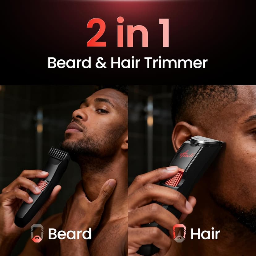 Men's Beard Trimmer with Precision Dial, 20 Adjustable Length Settings for Beard Mustache & Facial Grooming, Cordless Rechargeable, Professional Hair Clipper IPX7 Waterproof Wet/Dry Use, Red