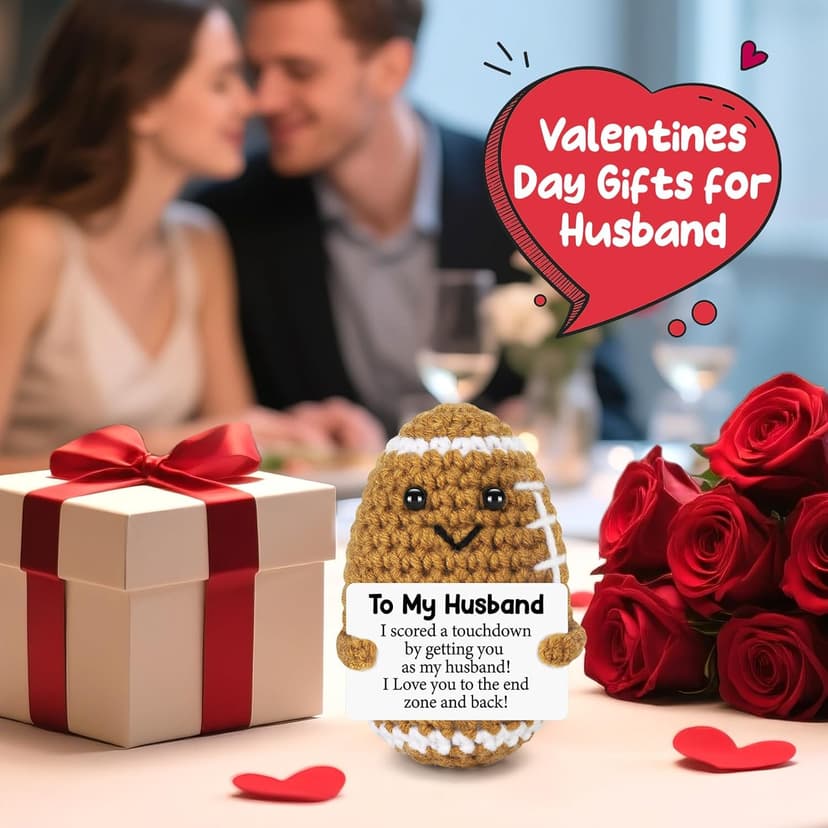 Birthday Gifts for Husband from Wife, Christmas Handmade Inspirational Crochet Football Gift for Him, Cool Wedding Anniversary Present for Husband, Cute Emotional Home Decor for Couple, Hubby, Spouse