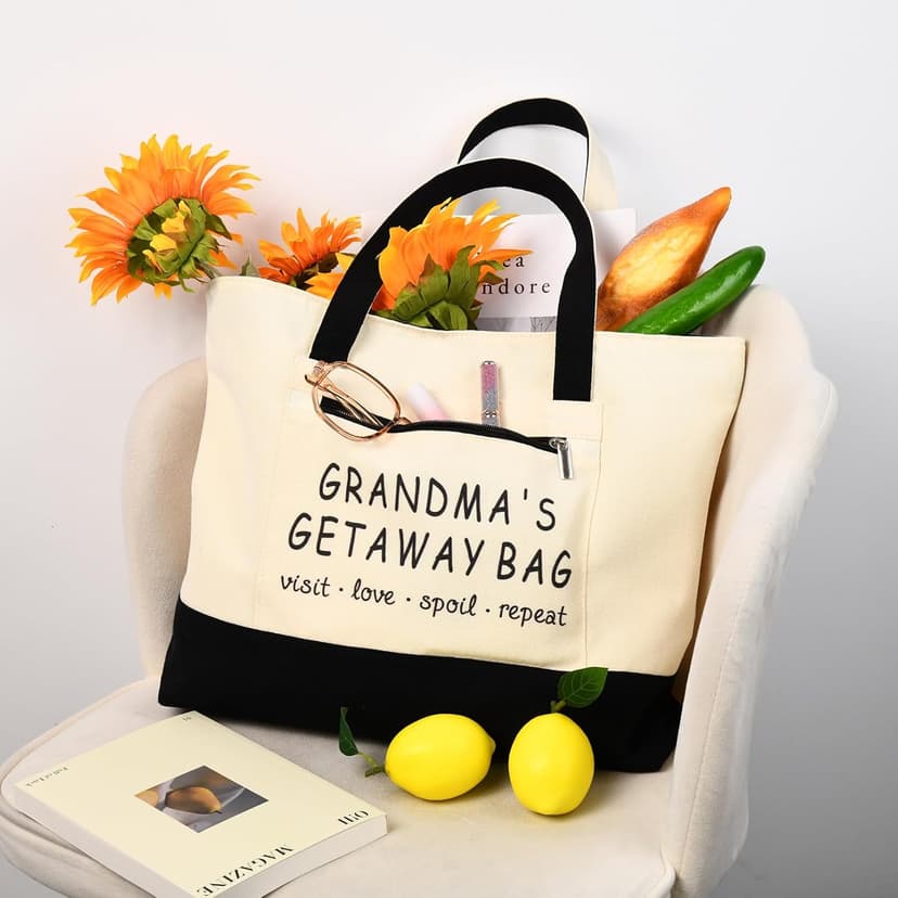 Grandma Brithday Canvas Tote Bag for Shopping Travel, Mothers day Gifts, Christmas Gifts for Grandma from Grandkids