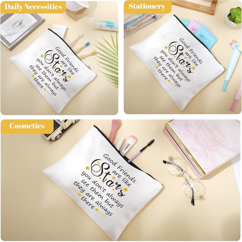 Kenning 10 Pieces Friendship Gifts for Women 5 Pcs Funny Friend Makeup Bag 5 Pcs Good Friends Are Like Stars Friendship Keychain Cute Star Keychain Birthday Presents Graduation Gift for Women BFF Teen