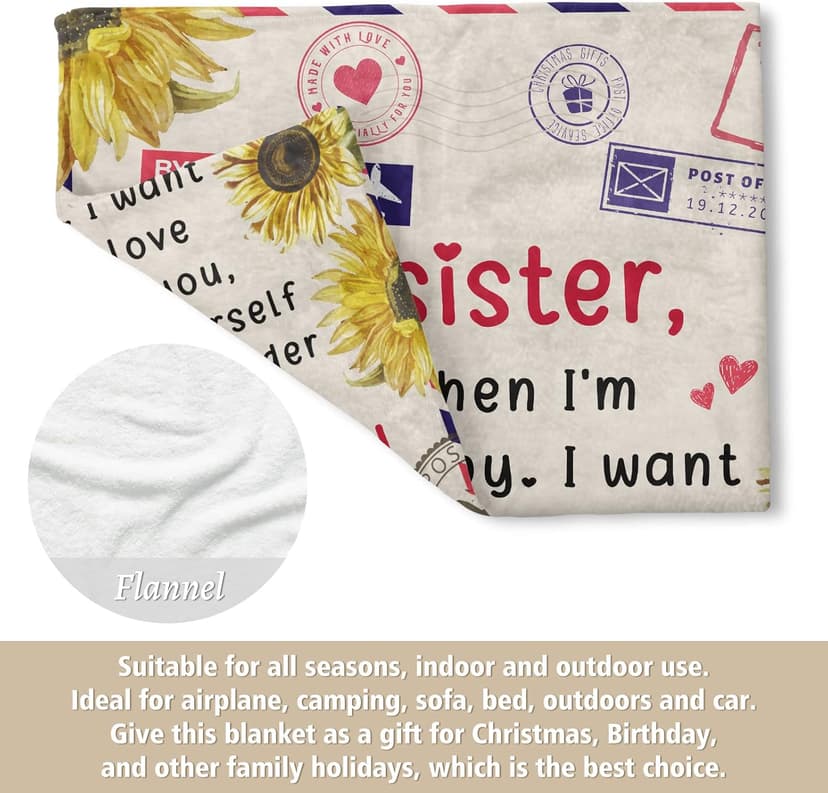 Niyewsor Sister Birthday Gifts, Sister Gifts Blanket, Sisters Gift from Sis, Present for Sisters on Mothers Day, Christmas, Dear Sis Airmail Throw Blanket, 60" * 50"