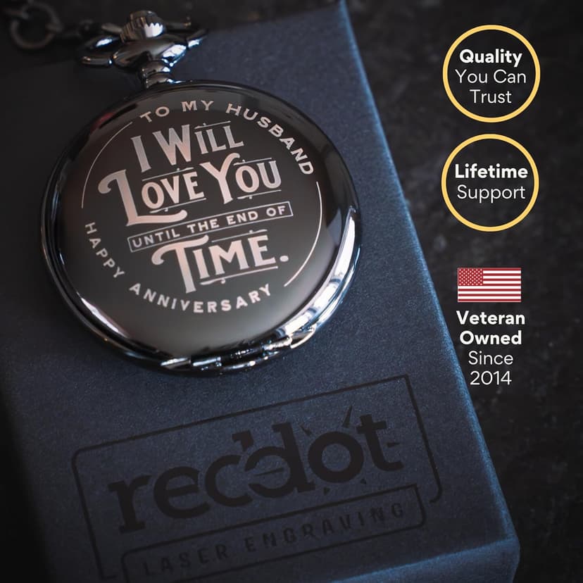 Anniversary Pocket Watch for Husband - Engraved Silver Stainless Steel - Meaningful Keepsake - Boxed and Ready to Give